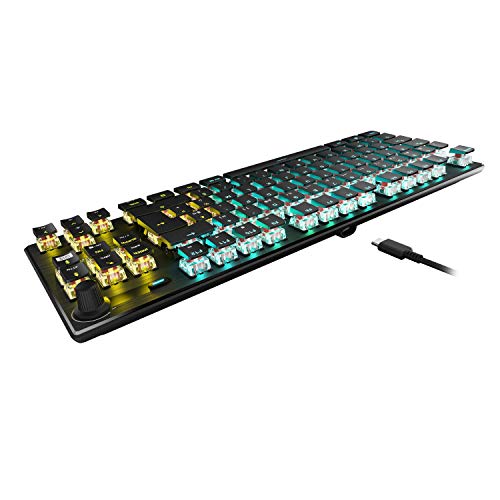 Roccat Vulcan TKL Pro - Teclado óptico compacto RGB para juegos, retroiluminación LED AIMO tecla a tecla, interruptores ópticos Titan, placa superior de aluminio, rueda multimedia