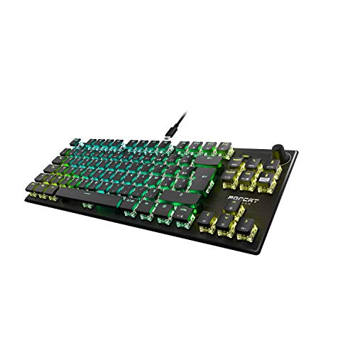 Roccat Vulcan TKL Pro - Teclado óptico compacto RGB para juegos, retroiluminación LED AIMO tecla a tecla, interruptores ópticos Titan, placa superior de aluminio, rueda multimedia