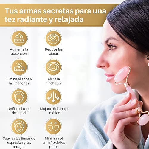 Rodillo de Cuarzo Rosa, Dermaroller y Gua Sha | Set de Regalo 3 en 1: Rodillo de Jade para la Cara, Derma Roller con Microagujas de Titanio y Masajeador Guasha | Masaje Facial y Belleza para el Rostro