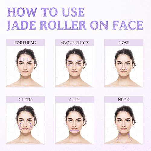 Rodillo de Jade Amatista, Rodillo Facial 3 en 1 con Gua Sha Jade y Dermaroller, Jade Roller Cuarzo Púrpura 100% Natural, Masajeador Facial Rejuvenece la Piel del Cara, Cuello y Cuerpo