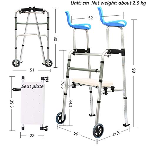 Rollator Andador Plegable con Soporte 3 En 1 con Disparador Y Ruedas Soporta hasta 160 Kg, Compacto, Ligero Y Portátil - con Pies De Trineo, Soporte Y Agarre del Brazo De Esponja