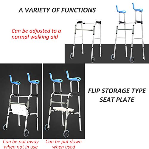 Rollator Andador Plegable con Soporte 3 En 1 con Disparador Y Ruedas Soporta hasta 160 Kg, Compacto, Ligero Y Portátil - con Pies De Trineo, Soporte Y Agarre del Brazo De Esponja