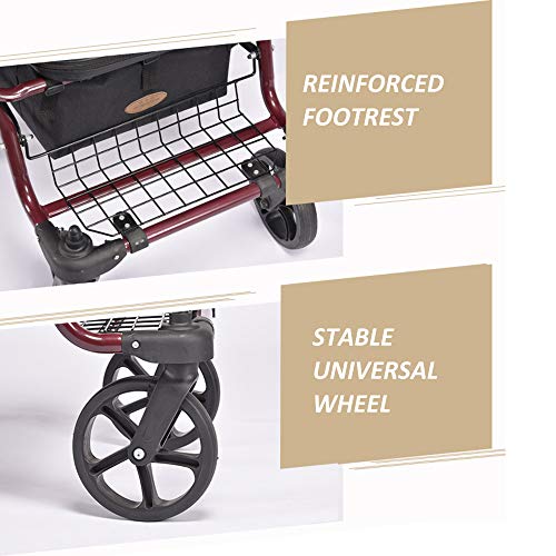 Rollator De Ruedas Ligero, Andador Plegable De 4 Ruedas con Soporte para Asiento Y Respaldo, Asas Ergonómicas con Freno, Cesta De Almacenamiento