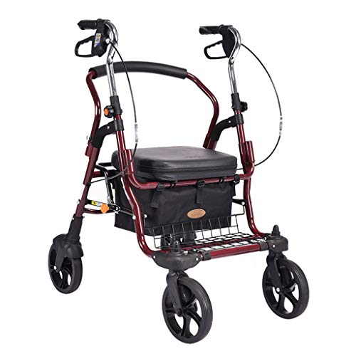 Rollator De Ruedas Ligero, Andador Plegable De 4 Ruedas con Soporte para Asiento Y Respaldo, Asas Ergonómicas con Freno, Cesta De Almacenamiento