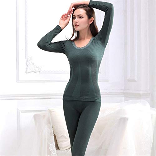 Ropa Interior Térmica Conjuntos Invierno Mujeres Modal Sin Fisuras Tapa Y Las Bragas Traje Delgado Atractivo De La Talladora Del Cuerpo Medias Caliente Elasticity ( Color : Green , Size : One Size )