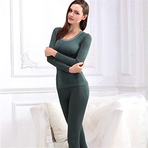 Ropa Interior Térmica Conjuntos Invierno Mujeres Modal Sin Fisuras Tapa Y Las Bragas Traje Delgado Atractivo De La Talladora Del Cuerpo Medias Caliente Elasticity ( Color : Green , Size : One Size )