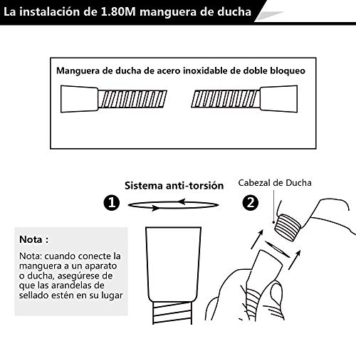 Rovtop Manguera de Ducha Manguera Flexo de Ducha Doble Enclavamiento (1.8m)