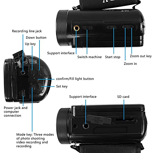 Rrunzfon Cámara de Alta definición cámara de vídeo cámara Digital 1080P 1600 píxeles de la cámara grabadora de Vlogging con micrófono estándar