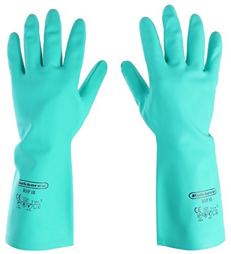 Rubberex RNF18 Cotton Flock lined Nitrile Gloves, Solvent Resistant, 0.46 mm Thickness,Large, Green by MINGLIKE012