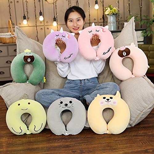 RUGUOAI La Nueva Memoria De Dibujos Animados Algodón Cuello por Almohada En Forma De U Almohada Cervical Vértebras Lindos Reposacabezas En Forma De U Viaje Portátil 30 * 30cm Unicornio Rosa