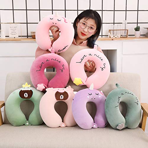 RUGUOAI La Nueva Memoria De Dibujos Animados Algodón Cuello por Almohada En Forma De U Almohada Cervical Vértebras Lindos Reposacabezas En Forma De U Viaje Portátil 30 * 30cm Unicornio Rosa