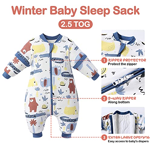 Saco de dormir para bebé con piernas, forro cálido, saco de dormir para invierno, mangas desmontables, para niños y niñas, unisex, diseño de oso rojo, 18 – 36 meses (altura del bebé 85 – 95 cm)