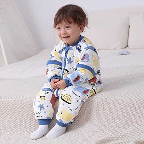 Saco de dormir para bebé con piernas, forro cálido, saco de dormir para invierno, mangas desmontables, para niños y niñas, unisex, diseño de oso rojo, 18 – 36 meses (altura del bebé 85 – 95 cm)