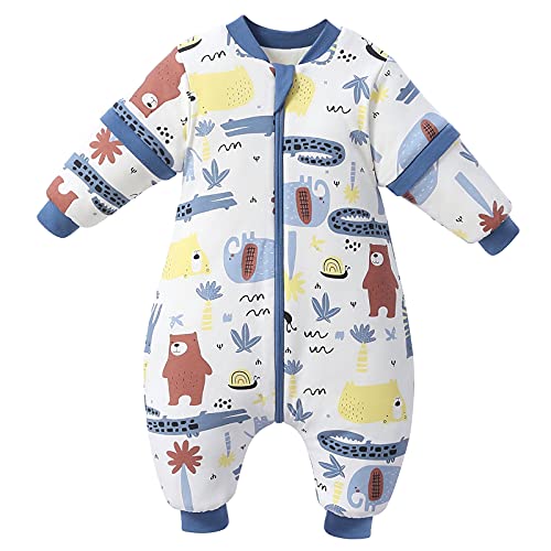 Saco de dormir para bebé con piernas, forro cálido, saco de dormir para invierno, mangas desmontables, para niños y niñas, unisex, diseño de oso rojo, 18 – 36 meses (altura del bebé 85 – 95 cm)