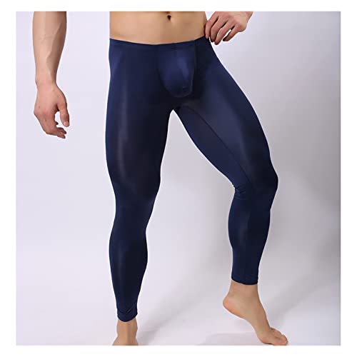 SADDPA Pantalones térmicos Largos sedosos Ultra Delgados Sexy Sexy de los Hombres. Ropa Interior Fresca Leggings S M L XL (Color : Navy Blue, Size : L)