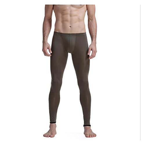 SADDPA Ropa Interior térmica Masculina Marca Hombres Largos Johns Leggings Botter Thermo Elástico Sedoso Translúcido Pijamas Seda de Hielo (Color : Khaki, Size : L)