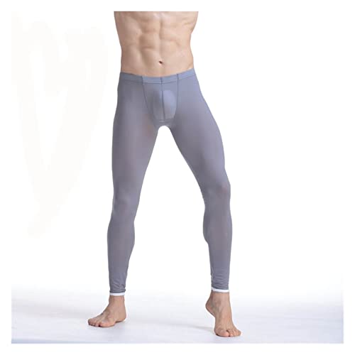 SADDPA Ropa Interior térmica Masculina Marca Hombres Largos Johns Leggings Botter Thermo Elástico Sedoso Translúcido Pijamas Seda de Hielo (Color : Khaki, Size : L)