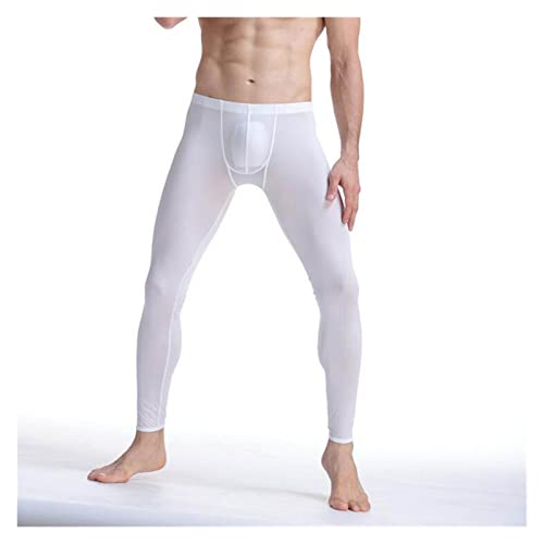 SADDPA Ropa Interior térmica Masculina Marca Hombres Largos Johns Leggings Botter Thermo Elástico Sedoso Translúcido Pijamas Seda de Hielo (Color : Khaki, Size : L)