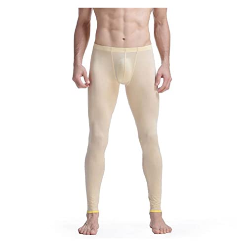 SADDPA Ropa Interior térmica Masculina Marca Hombres Largos Johns Leggings Botter Thermo Elástico Sedoso Translúcido Pijamas Seda de Hielo (Color : Khaki, Size : L)