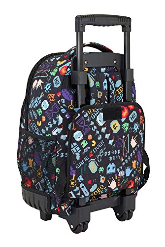 Safta Mochila Escolar Grande Con Ruedas Blackfit8 "Bit" Oficial 320x140x460mm, Negro/Multicolor