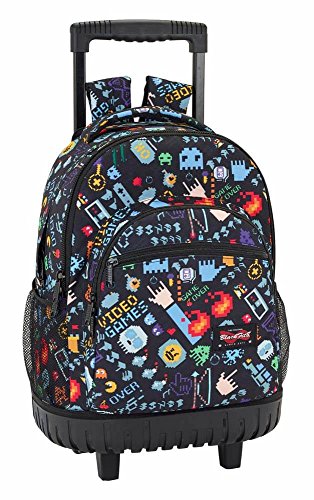 Safta Mochila Escolar Grande Con Ruedas Blackfit8 "Bit" Oficial 320x140x460mm, Negro/Multicolor