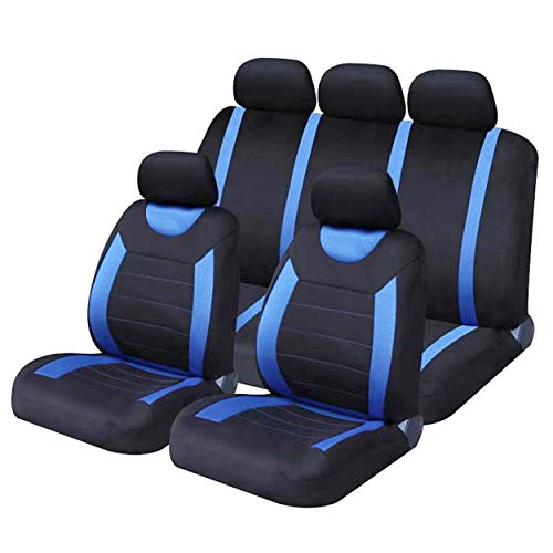 Sakura Carnaby Blue SS5292 - Asientos y Reposacabezas Coche Fundas, Juego Completo, Tamaño Universal, Dobladillos Elásticos, Airbags Laterales Compatibles, Lavables, Colocación Sencilla, Color Azul