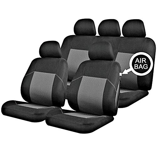 Sakura Ealing SS5291 - Fundas para Asientos y Reposacabezas Coche, Juego Completo, Tamaño Universal, Dobladillos Elásticos, Airbags Laterales Compatibles, Lavables, Colocación Sencilla, Color Negro