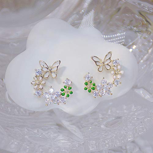 SALAN S925 Aguja De Plata Exquisita Flor Mariposa Pendientes De Mujer Bling Brillante AAA Zircon Cz Pendiente De Tuerca Colgante De Joyería De Boda