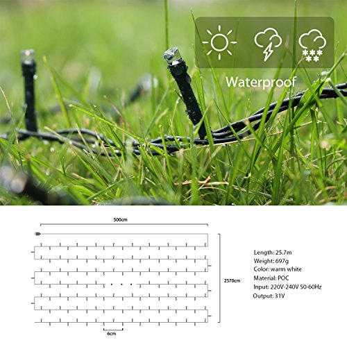 SALCAR 25.7m 360 Leds Cadena de Luces IP44 Impermeable, LED Luz Cadena Ligera Navidad, Led Cadena Luminosa con 8 Modos, Led Decoración Interior Exterior para Jardín Balcón Fiestas (Blanco cálido)