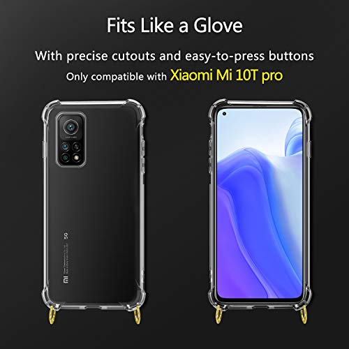 SAMCASE Funda con Cuerda para Xiaomi Mi 10T 5G/ 10T Pro 5G, Carcasa Transparente TPU Suave Silicona Case con Correa Colgante Ajustable Collar Correa de Cuello Cadena Cordón - Multicolor