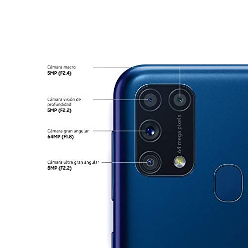 Samsung Galaxy M31 - Smartphone Dual SIM, Pantalla de 6.4" sAMOLED FHD+, Cámara 64 MP, 6 GB RAM, 64 GB ROM Ampliables, Batería 6000 mAh, Android, Versión Española, Color Azul