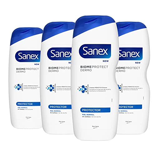 Sanex Biomeprotect Dermo Protector, Gel De Ducha O Baño, Piel Normal, Con Prebiótico, Combate Las Bacterias, Pack 4 X 600ml, 2400 Mililitro