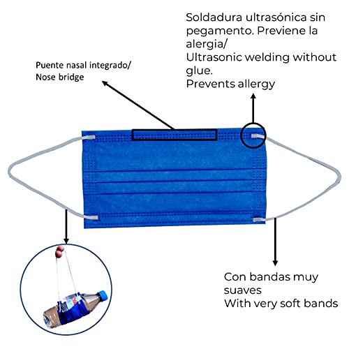 sanitodos 50x Mascarillas (Con 2 colores) Filtrante de Protección Contra Particulares No Reutilizable Sin Válvula FFP1 NR CE 2834, Alta Eficiencia Filtración,+ Mask Case color aleatorio (AZUL/GRIS)