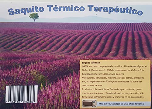 Saquito Térmico. Terapéutico, relleno de semillas, aplicaciones de frio y calor. Ref S-044. Tamaño 25 * 16 cm