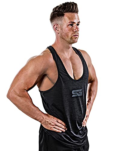 Satire Gym - Camiseta de Tirantes para Fitness de Hombre/Ropa Funcional de Secado rápido para Hombres - Camiseta de Tirantes para Hombres, Apta para Culturismo y Entrenamiento. (Negro monteado, M)