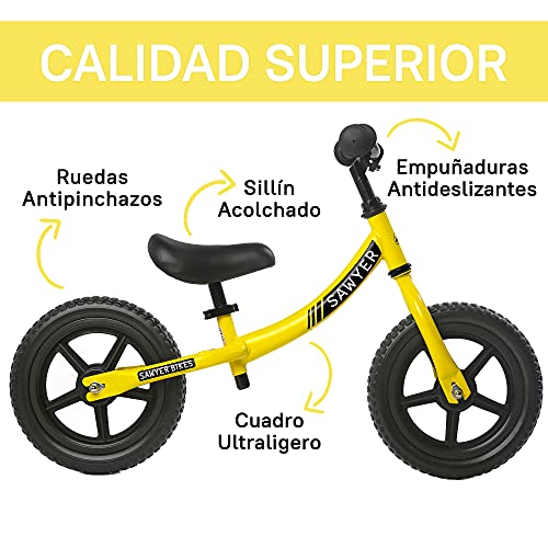 Sawyer - Bicicleta Sin Pedales Ultraligera - Niños 2, 3, 4 y 5 años (Amarillo)