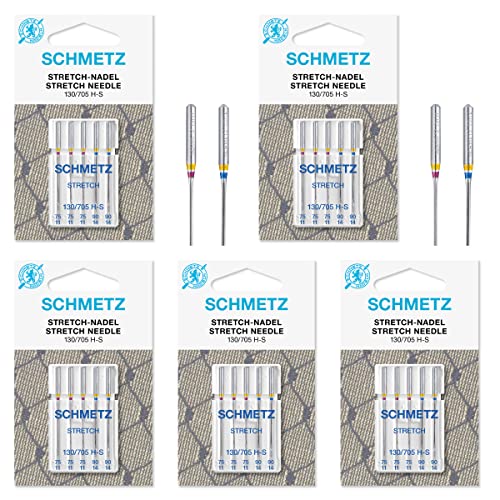 SCHMETZ 25 agujas para máquina de coser, pistón plano, 130/705 H-S Stretch (grosor 75 y 90)