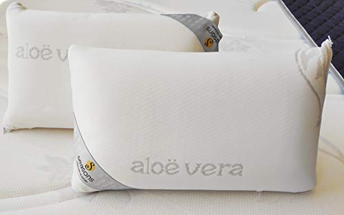 Seasons Dos Almohadas de Viaje viscoelastica Aloe Vera, Hilo de Plata, Blanco, Pack de 2-43x22x10 cm, 432210