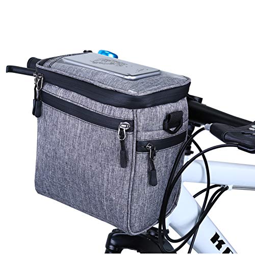 Selighting Impermeable Bolsa de Manillar de Bicicletas de Carretera y de Montaña para Ciclismo, Incluye Correa para el Hombro Extraíble y Cubierta para la Lluvia (Gris-2)