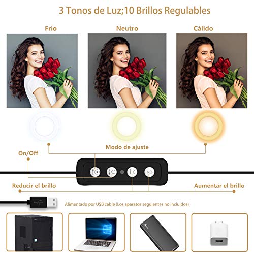 Selvim Aro de luz 10.2" LED 2 Trípodes, Anillo de Luz 2,1m Regulable, 3 Soportes para Móviles, Control Remoto Bluetooth, 128 Bombillas 3 Modos 10 Brillos, para Fotografía Maquillaje Selfie TIK Tok