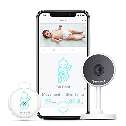 Sense-U Video Monitor - Dispositivo para la monitorización de la movimiento abdominal, los giros y la temperatura de la piel del bebé con cámara 1080P HD, WiFi, audio, visión nocturna