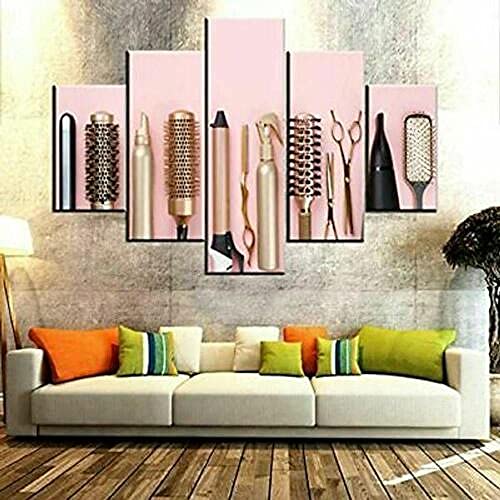 SGDJ Cuadro en Lienzo Tijera de Peine de peluquería 150x80cm - XXL Impresión Material Tejido no Tejido Artística Imagen Gráfica Decoracion de Pared - 5 Piezas - Listo para Colgar