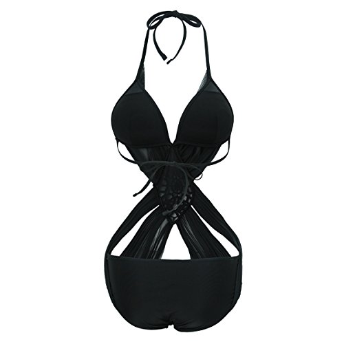 Shangrui Mujer Traje de Baño de la Serie Criss Cross Push-up Vendaje Trajes de Baño Bikini(Negro,L)