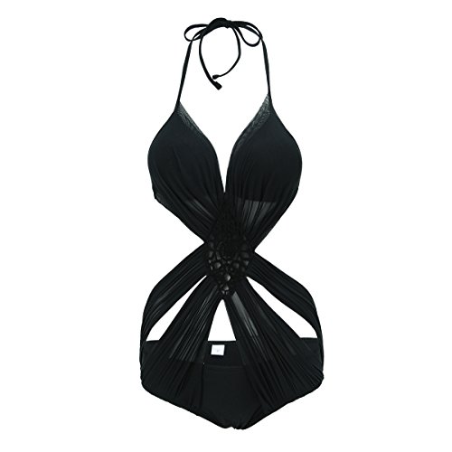 Shangrui Mujer Traje de Baño de la Serie Criss Cross Push-up Vendaje Trajes de Baño Bikini(Negro,L)