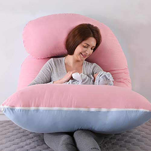 SHANNA Almohada de Embarazo,Almohada de Apoyo para Maternidad, Almohada de Cuerpo Completo, Apoyo Mejorado en Forma de G para Espalda,Caderas,piernas,Vientre Mujeres Embarazadas (Rosa+Azul)