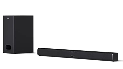 Sharp HT-SBW110 2.1 Slim - Barra de sonido cine en casa (Bluetooth, HDMI ARC/CEC, Potencia máxima total de salida: 180w, audio óptico digital, AUX, 80 cm) color negro