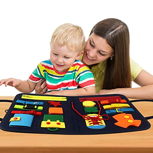 Sharplace Busy Board Montessori Motricidad Fina Habilidades básicas Ejercicios Bolso para niños pequeños