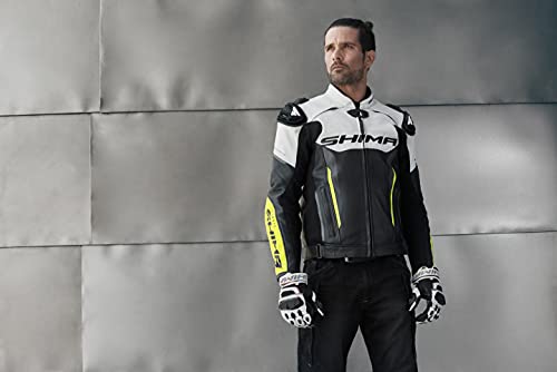 SHIMA BANDIT Chaqueta Moto Hombre - Cazadora deportiva moto hombre de cuero verano ventilado con deslizadores de hombro, CE espalda, hombros, codos protecciones, reforzado costuras dobles (Fluo, 46)