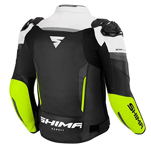 SHIMA BANDIT Chaqueta Moto Hombre - Cazadora deportiva moto hombre de cuero verano ventilado con deslizadores de hombro, CE espalda, hombros, codos protecciones, reforzado costuras dobles (Fluo, 46)