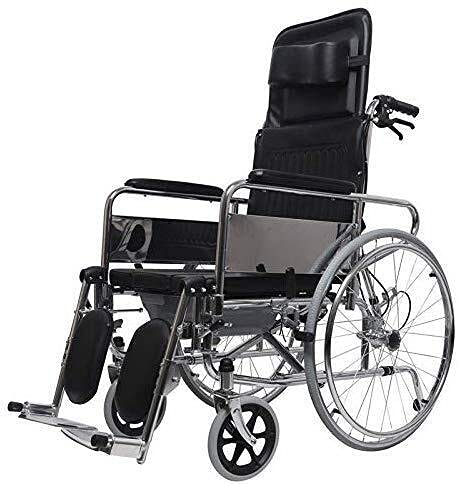 ShiSyan Plegable Silla de Ruedas Silla de Ruedas de Transporte portátil,inclinable Respaldo Apoyo for la Cabeza,Ayuda Mayores o discapacitadas Viaje de Walker(Color:Negro)